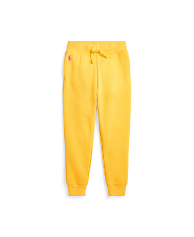 Polo Ralph Lauren Kids' Toddler And Little Girls Terry Jogger Pants In Chrome Yellow With Bright Pink