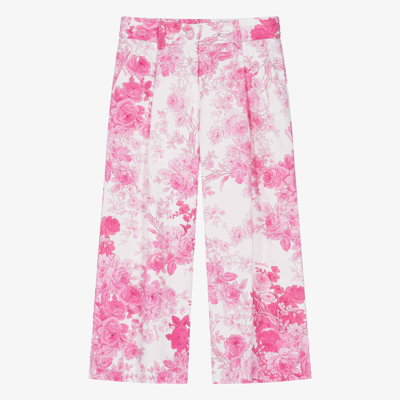 Monnalisa Chic Teen Girls Pink Floral Cotton Trousers