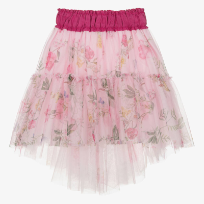 Monnalisa Kids' Girls Pink Floral Tulle Skirt