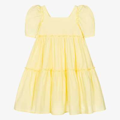 Monnalisa Kids' Girls Yellow Cotton Tiered Dress
