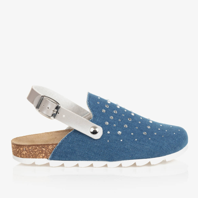 Monnalisa Teen Girls Blue Denim & Diamanté Sandals