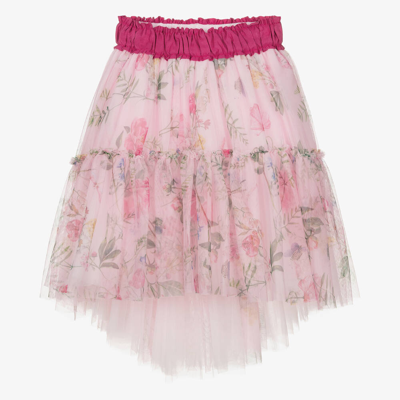 Monnalisa Teen Girls Pink Floral Tulle Skirt