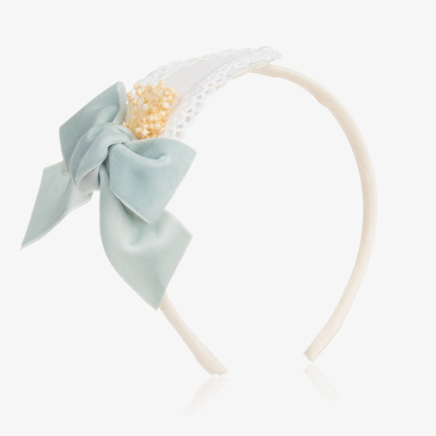 Abuela Tata Kids' Girls Ivory & Blue Velvet Bow Hairband