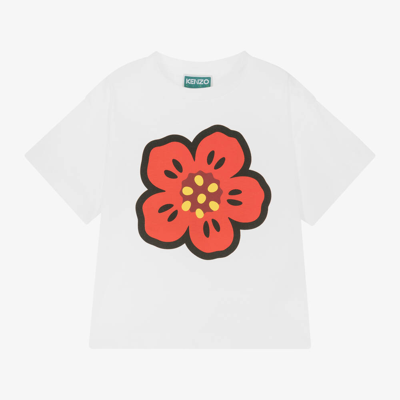 Kenzo Babies'  Kids Girls Ivory Cotton Boke Flower T-shirt