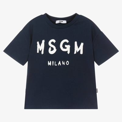 Msgm Toddler Girl T-shirt Navy Blue Size 6 Cotton In Blue