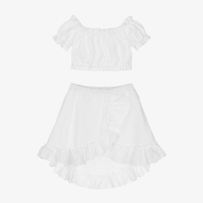 Jamiks Babies' Girls White Embroidered Cotton Skirt Set