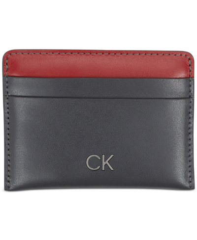Calvin Klein Men's Delfin Leather Pop Color Rfid Card Case Wallet In Grey