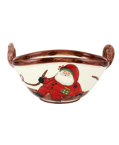 Vietri Old St. Nick Large Handled Oval Bowl With Sleigh In Multi