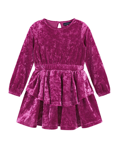 Andy & Evan Kids' Girl's Velvet Ruffle Trim Dress In Pink