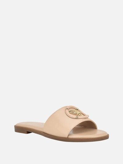 Guess Factory Magnify Faux-leather Beach Slides In Beige