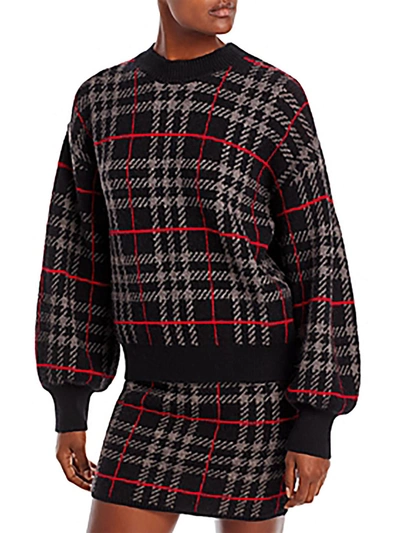 En Saison Womens Plaid Crewneck Pullover Sweater In Black