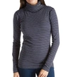 THREE DOTS TAHOE STRIPE DIANE TURTLENECK LONG TIGHT SHIRT IN NIGHT IRIS/GRANITE