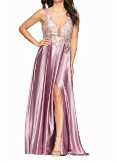 Faviana Sleeveless Satin Dress In Deep Mauve In Pink