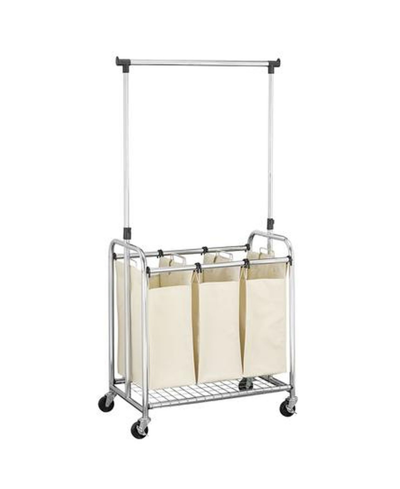 Household Essentials Commercial Grade 3 Bag Laundry Sorter With Wheels And Garment Rack For Hanging Clothes In Chrome,natural