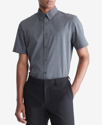 Calvin Klein Men's Slim Fit Tonal Windowpane Short Sleeve Button-front Shirt In Magical Forest