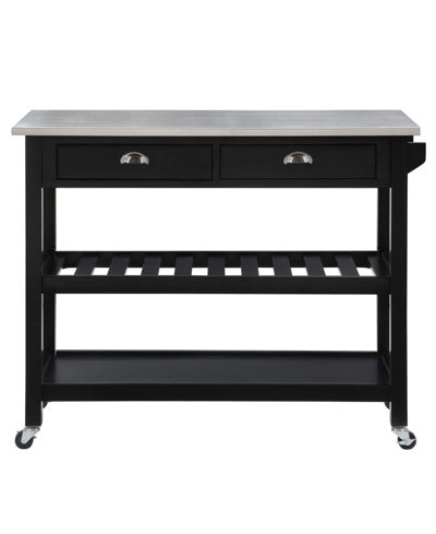 Convenience Concepts American Heritage 45" Medium Density Fiberboard (mdf) 3 Tier Stainless Steel Kitchen Cart In Black,stainless Steel