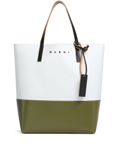Marni Tribeca Debossed-logo Tote Bag In Green,white