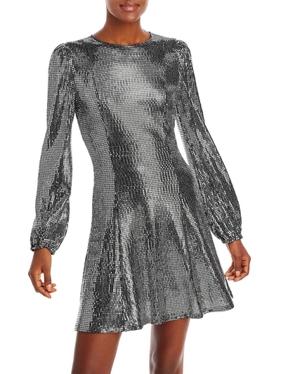 Aqua Womens Embellished Long Sleeve Cocktail And Party Dress In Silver