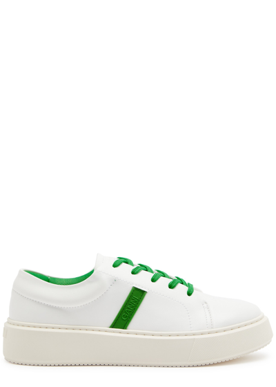 Ganni Sporty Leather Sneakers In Green