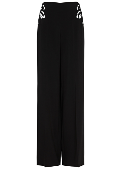 Stella Mccartney Lace-panelled Wide-leg Trousers In Black