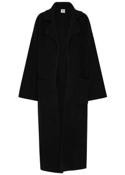 Totême Rib Knit Wool Blend Coat In Black