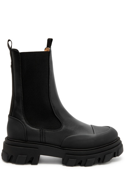 Ganni Mid-calf Leather Boots In Black