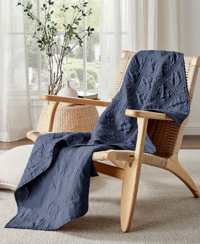 Levtex Washed Linen Reversible Quilted Throw, 50" X 60" In Navy