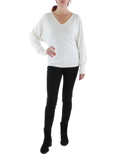 Sam & Jess Women's V-neck Embellished Long-sleeve Sweater In White
