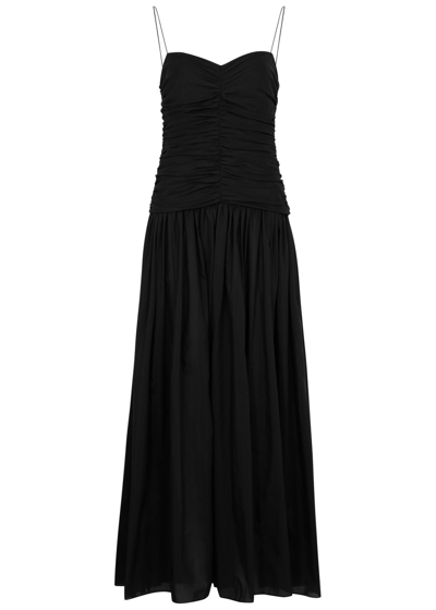 Matteau Gathered Drop Waist Organic Cotton-silk Maxi Dress In Black