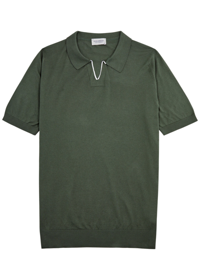 John Smedley Enock Knitted Cotton Polo Shirt In Green