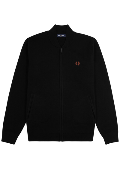 Fred Perry Logo-embroidered Knitted Bomber Jacket In Black