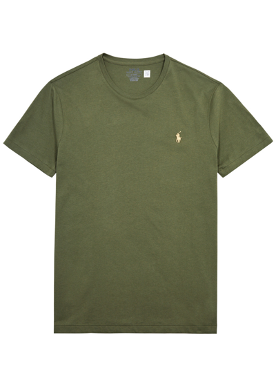 Polo Ralph Lauren Logo-embroidered Cotton-jersey T-shirt In Khaki