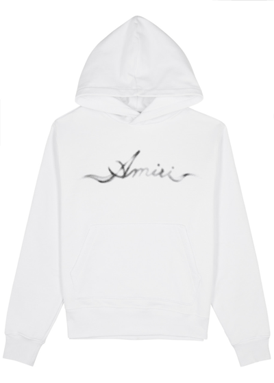 Amiri Smoke Crystal-embellished Logo Hooded Cotton Sweatshirt In White