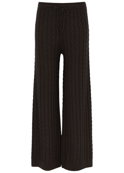 Totême Cable-knit Wool And Cashmere-blend Wide-leg Pants In Dark Brown