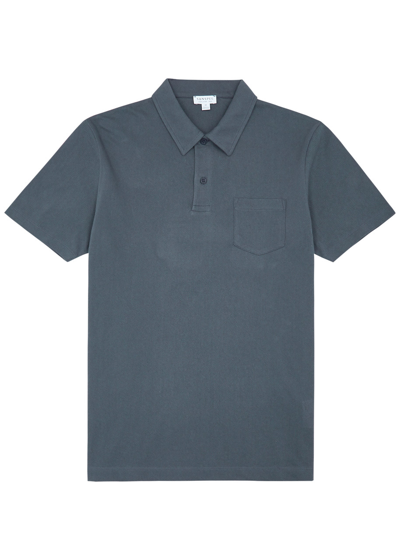 Sunspel Riviera Cotton-mesh Polo Shirt In Blue