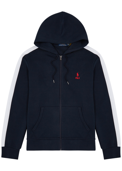 Polo Ralph Lauren Striped Hooded Cotton-blend Sweatshirt In Navy