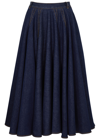 Alaïa Flared Denim Midi Skirt In Blue Denim