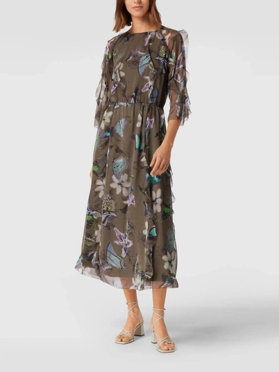 Marc Cain Butterfly Dress In Olive Green In Multi