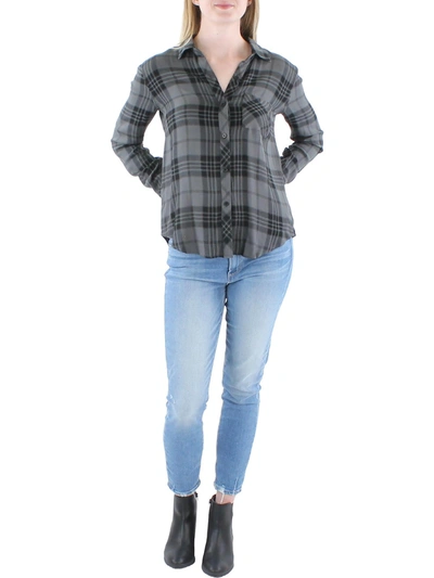 Rails Hunter Womens Flannel Plaid Button-down Top In Grey