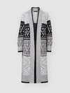 REPEAT CASHMERE INTARSIA KNITTED V-NECK CARDIGAN IN BLACK CREME