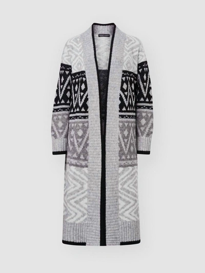 Repeat Cashmere Intarsia Knitted V-neck Cardigan In Black Creme In Grey