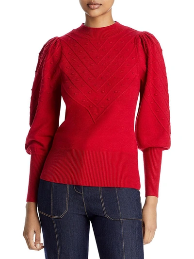 Cupio Blush Womens Bubble Stitch Puff Sleeve Pullover Sweater In Red