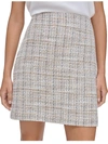 Calvin Klein Petites Womens Tweed Fringe Pencil Skirt In Grey