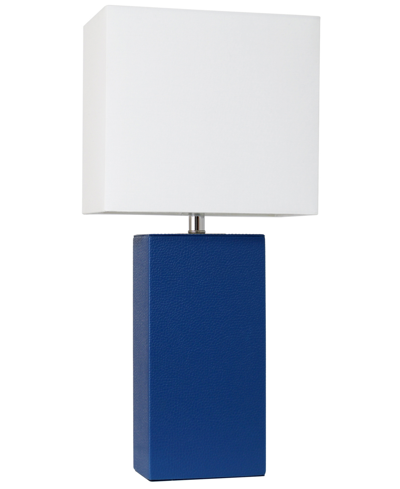 All The Rages Lalia Home Lexington 21" Leather Base Modern Home Decor Bedside Table Lamp With White Rectangular Fa In Blue