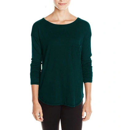 Three Dots Long Sleeve Pocket Tee In Teal In Green