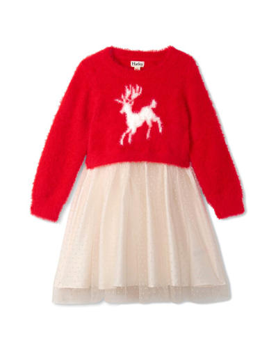 Hatley Kids' Girls Red & Ivory Reindeer Dress In Multi