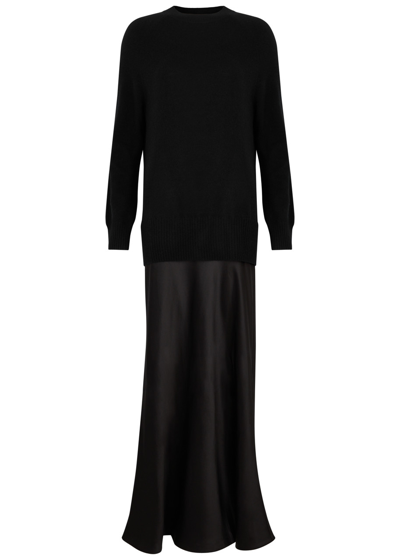 Christopher Esber Monument Mixed-media Cashmere Maxi Dress In Black