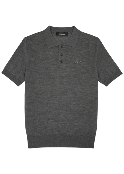 Dsquared2 Logo-embroidered Wool Polo Shirt In Grey