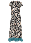 La Doublej Short-sleeve Swing Dress With Feathers In Black