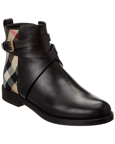 Burberry House Check Canvas & Leather Bootie In Beige